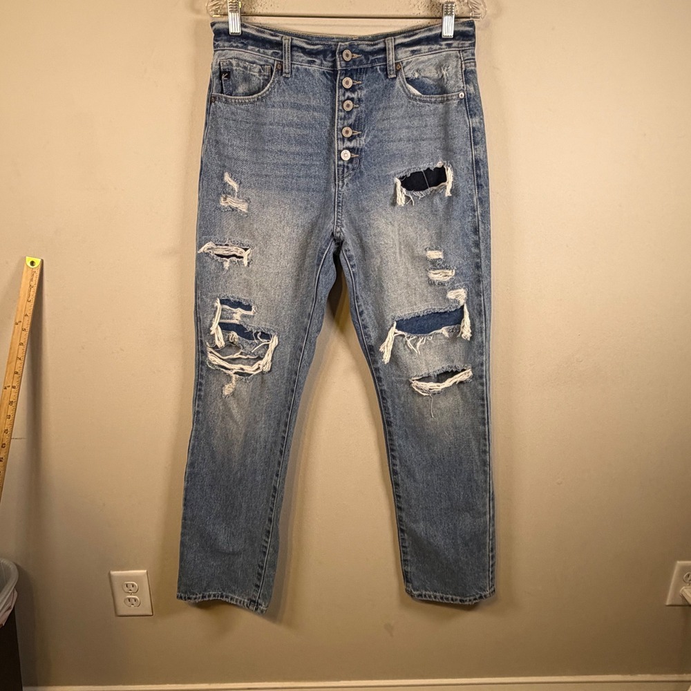 Kancan Womens Jeans Distressed High Rise Button Fly Blue Size 9/28